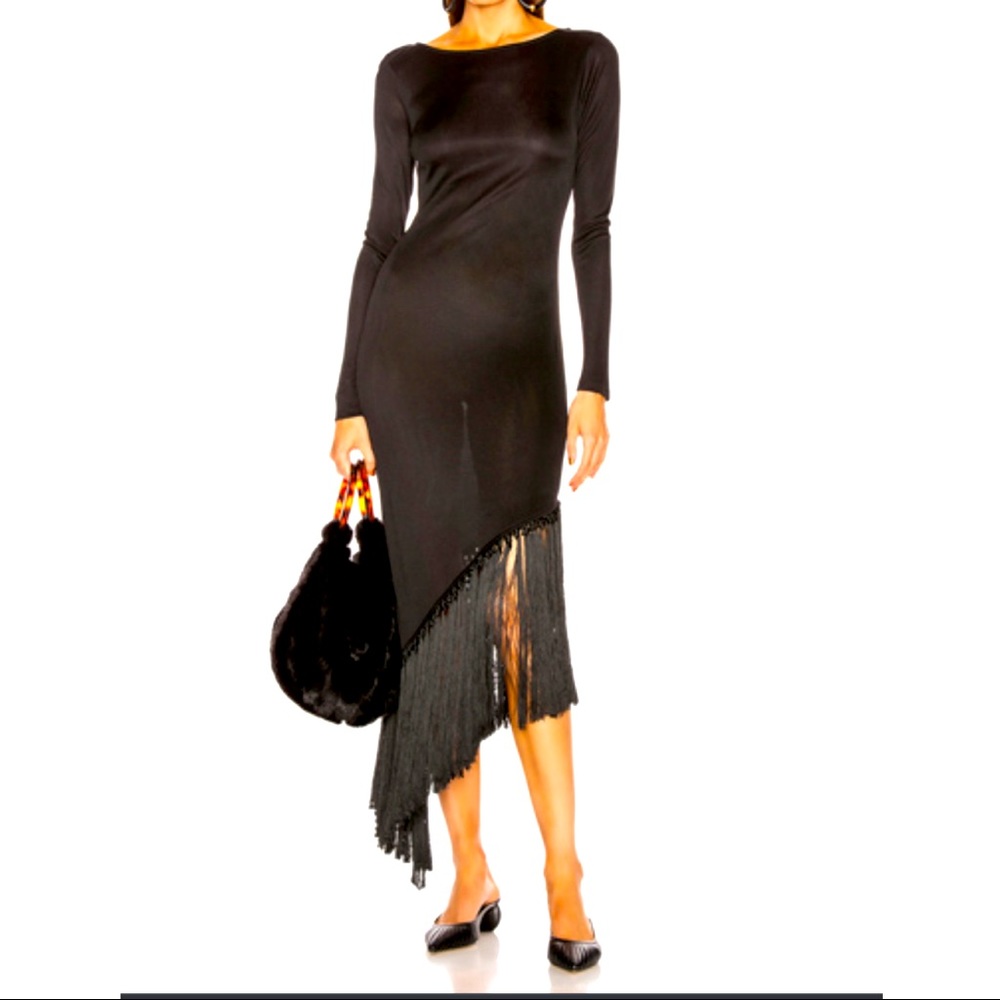 Cult Gaia Asymmetrical Fringe Long Sleeve Midi Dress